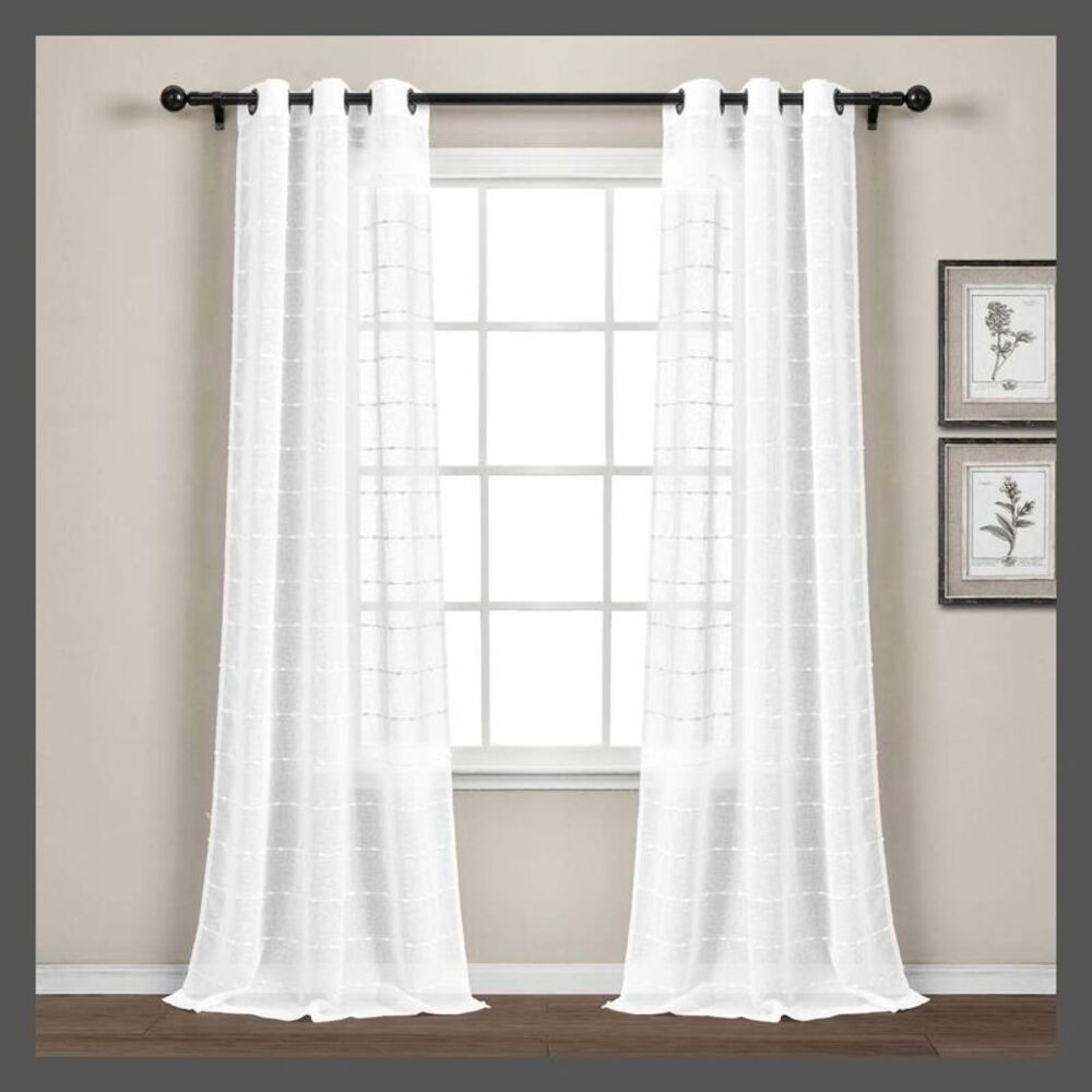 2pk 38"x108" Lush Décor Farmhouse Textured Sheer Curtains - White